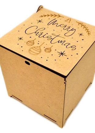 Крафтовая подарочная коробка мдф 16х16х16см "merry christmas" ...