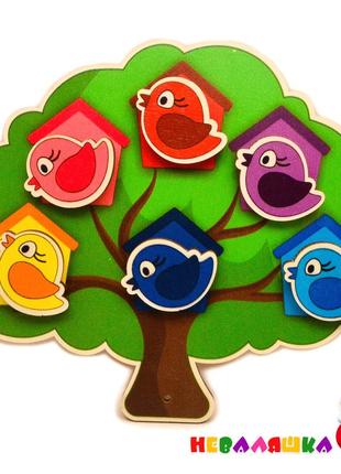 Цветная заготовка для бизиборда дерево с птичками на магнитах ...