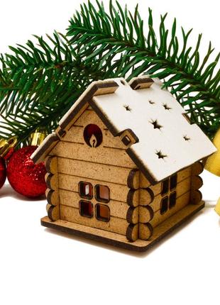 Ёлочная игрушка деревянный домик 7см (без свечи) новогоднее ел...