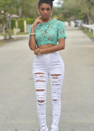 💛💛💛новые (сток) женские белые рваные джинсы 22 р. alice & you💛💛💛