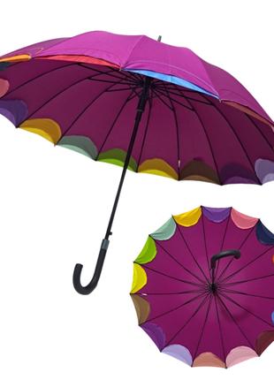 Женский зонтик Susino трость на 16 спиц радужный край #031087