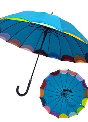 Женский зонтик Susino трость на 16 спиц радужный край #0310875