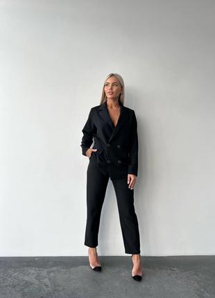 Стильный брючный костюм пиджак+брюки черный