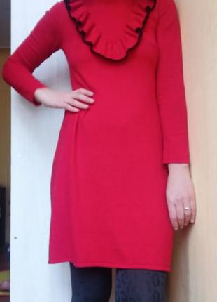 Классическое красное платье корокое теплое платье под горло на...