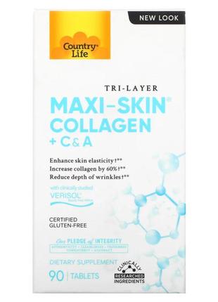 Коллаген + Витамины С&А, Maxi Skin, Country Life, 90 таблеток