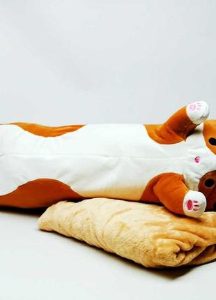 Мягкая игрушка shantou кот батон 60 см с пледом рыжий l15101-1