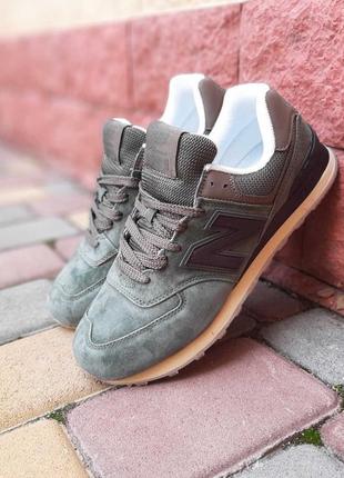 New balance 574 хаки топ качество кроссовки мужские замшевые 2...