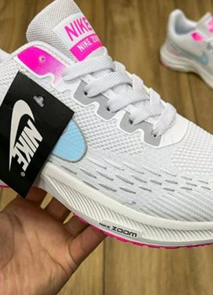 Женские кроссовки Nike Air Zoom из текстиля белого цвета на шн...