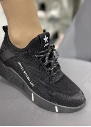 Стильные гламурные женские кроссовки Lonza 87610-RА черные с б...