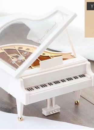 Музыкальная шкатулка пианино, Белый Рояль (без балерины) 14х13см