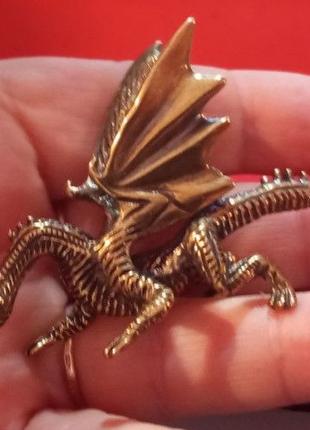 Фигурка статуэтка латунная металл латунь дракон крылатый больш...