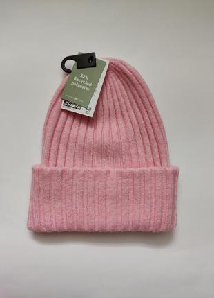 Классная мягкая тёплая розовая шапка h&amp;m