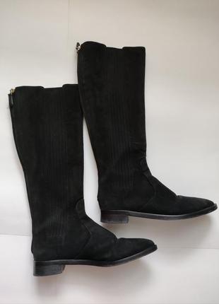Ефектні чорні красиві високі замшеві чоботи на замку leather