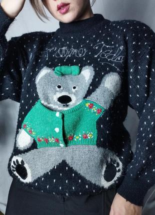 Супер клеящийся винтажный свитер с медведиком
