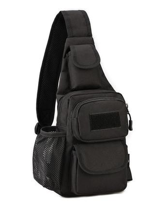 Чорна тактична сумка-рюкзак, борсетка однолямкова + usb вихід