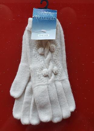 Женские мягкие вязаные перчатки белые новые