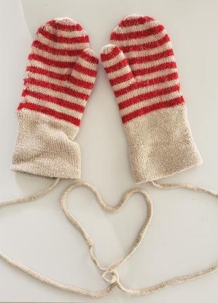 Детские теплые зимние вязаные варежки рукавички со