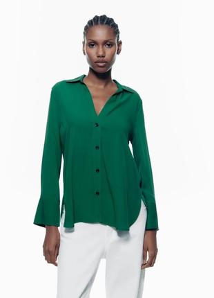 Блузка zara зеленая базовая рубашка женская