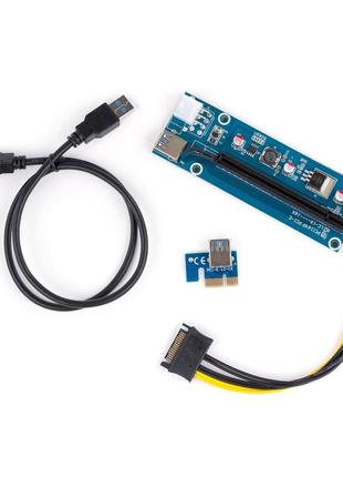 Райзер PCI-E x1 to 16x 60cm USB 3.0 Cable SATA to 6Pin Power v.00