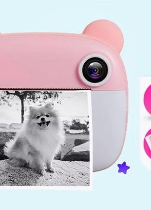 Фотоаппарат мини детский цифровой с мгновенной печатью Розовый