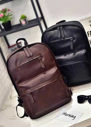 Городской стильный мужской  рюкзак черный, коричневый из экокожи