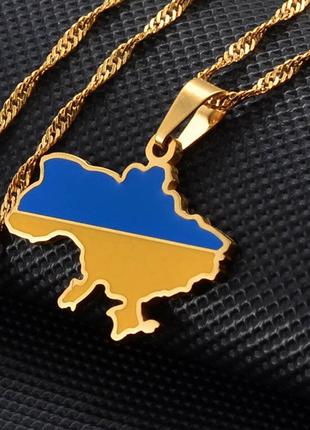 Кулон Карта Украины RESTEQ золотого цвета 60 см. Подвеска в фо...