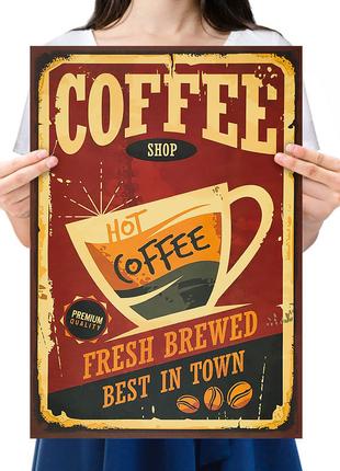 Ретро плакат Coffee Shop RESTEQ из плотной крафтовой бумаги 50...