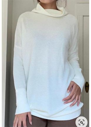 Білий светр із горловиною вільний у рубчик marks&spencer