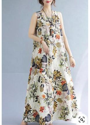 Длинное платье сарафан в принт цветочный zanzea