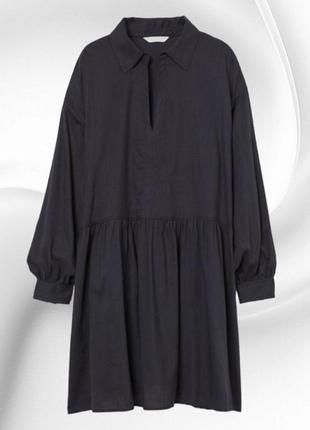 Черное короткое платье-рубашка h&m вискоза оверсайз