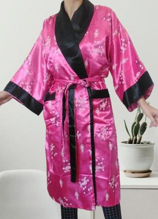Двусторонний атласный халат-кимоно с вышивкой