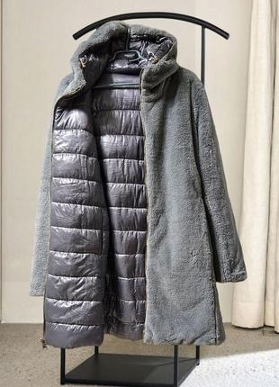 Двусторонняя зимняя стеганная куртка-шуба с капюшоном frime