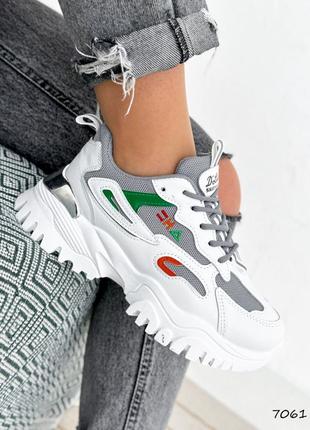 Кросівки жіночі Dual білі + сірий + зелений + червоний