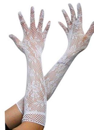 Длинные кружевные гипюровые перчатки - Белый - XS/S/M – Эротич...