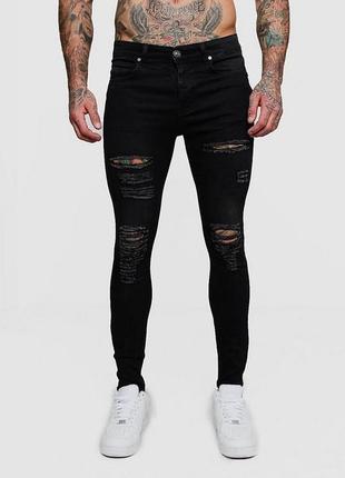 Черные супер скинни джинсы с разрывами boohoo, xs