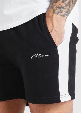 Черные мужские теплые шорты с белыми вставками boohoo, xs