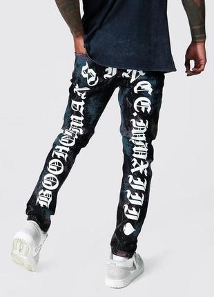 Мужские узкие стрейчевые джинсы с принтом, xs