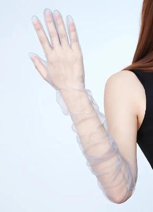 Длинные фатиновые перчатки с пальчиками