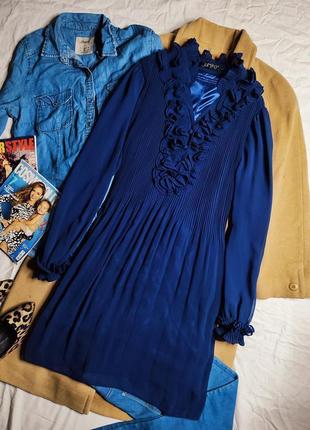 Jumpo платье темно синее с длинным рукавом плиссе плиссерованное