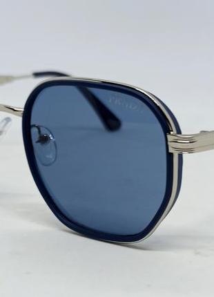 Очки в стиле prada унисекс солнцезащитные синие в серебристой ...