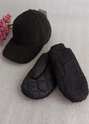 Новый красивый набор тедди: кепка с ушками и теплые перчатки