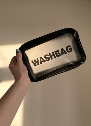 Прозрачная водонепроницаемая косметичка washbag черная