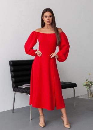 Красное ретро платье с разрезом, размер S