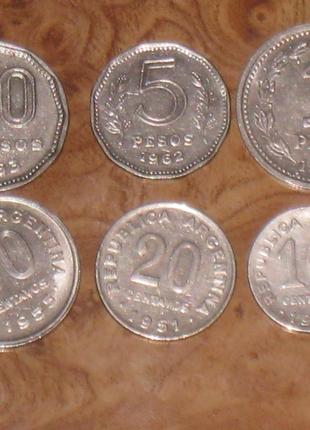 Монеты Аргентины - 6 шт.
