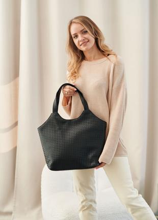 Жіноча сумка тоут чорна сумка плетена чорний шопер шоппер вмістка
