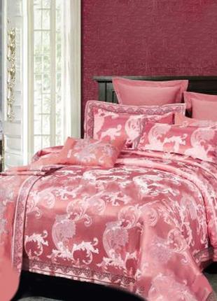 Комплект постельного белья Розовый жаккард 100% бавовна