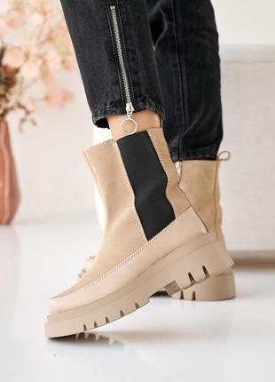 Женские ботинки замшевые зимние бежевые emirro