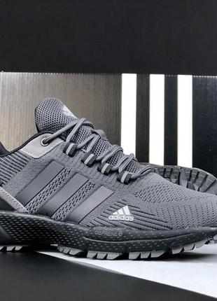 Adidas marathon кроссовки мужские серые с черным текстиль текс...