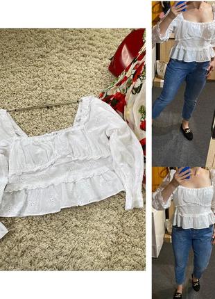 Белоснежная хлопковая блуза с прошвой,divided ,p46-48