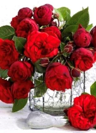 Алмазная мозаика вышивка Букет красных роз роза в вазе на подр...